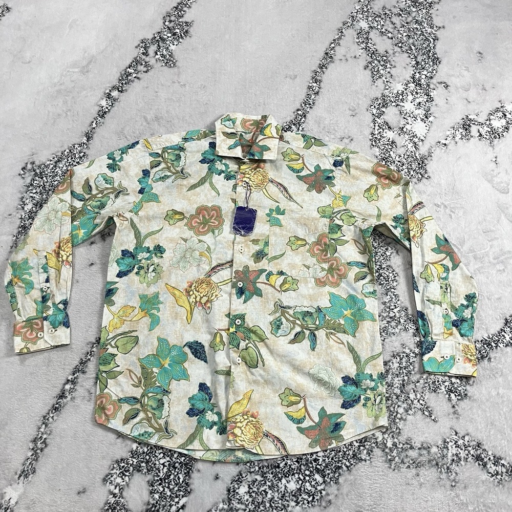 Alan Flusser Shirt Mens Size L Botanical Floral Long Sleeve Button Front NWT
